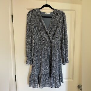 Elegant Blue Floral Wrap Dress